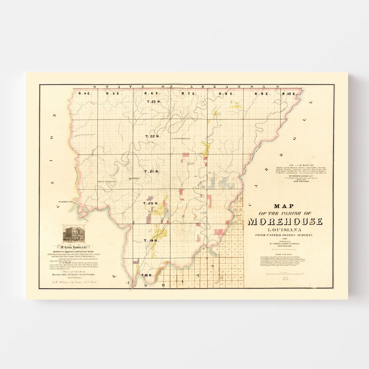 Vintage Map of Morehouse Parish, Louisiana, 1860