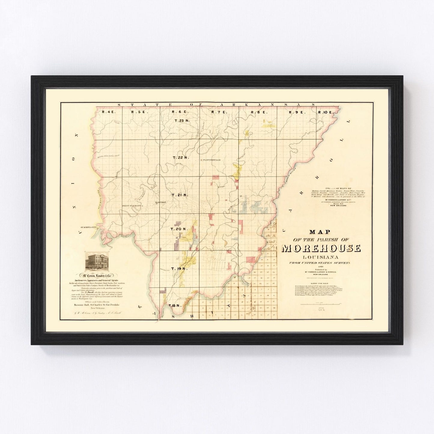 Vintage map of Morehouse Parish, Louisiana, 1860