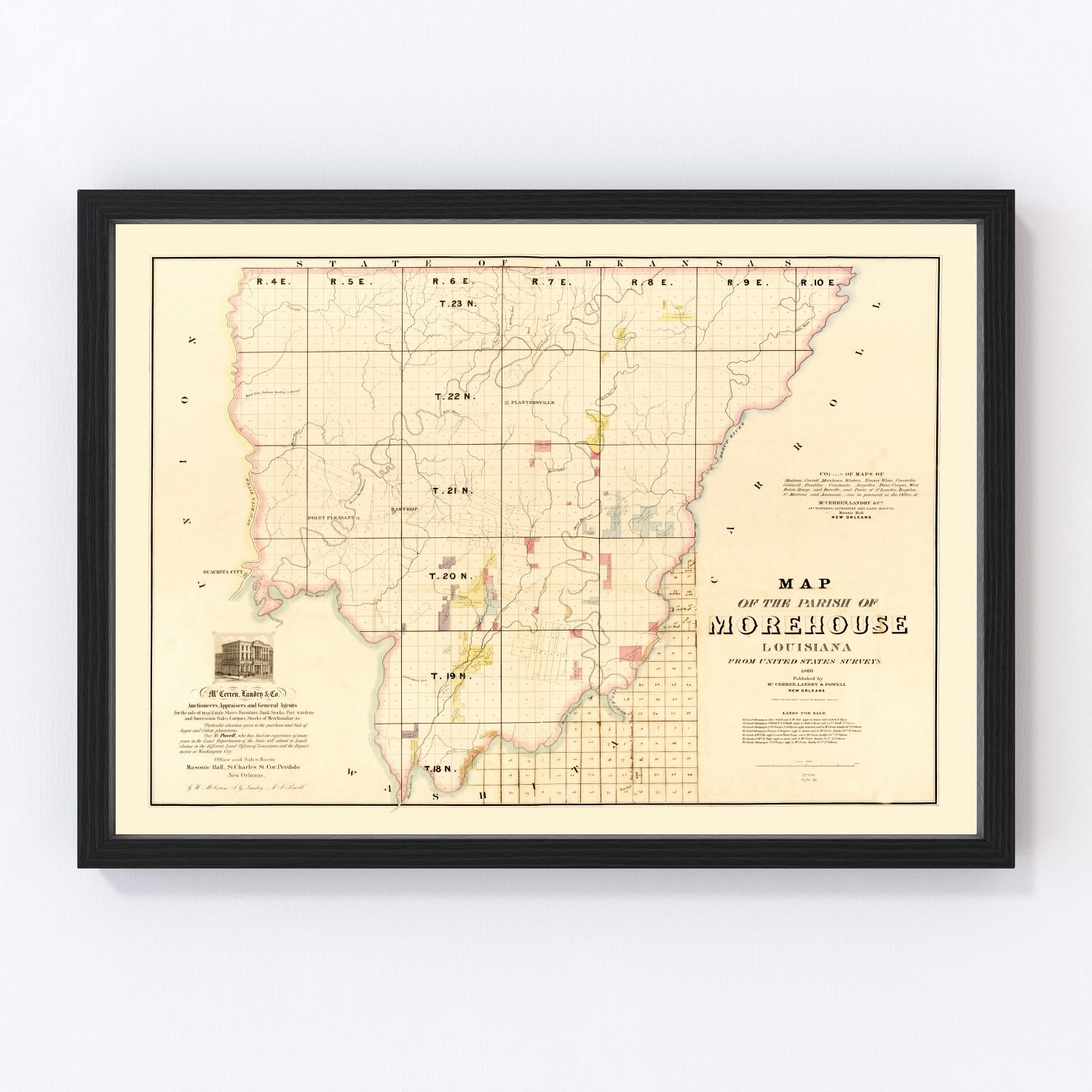 Vintage map of Morehouse Parish, Louisiana, 1860