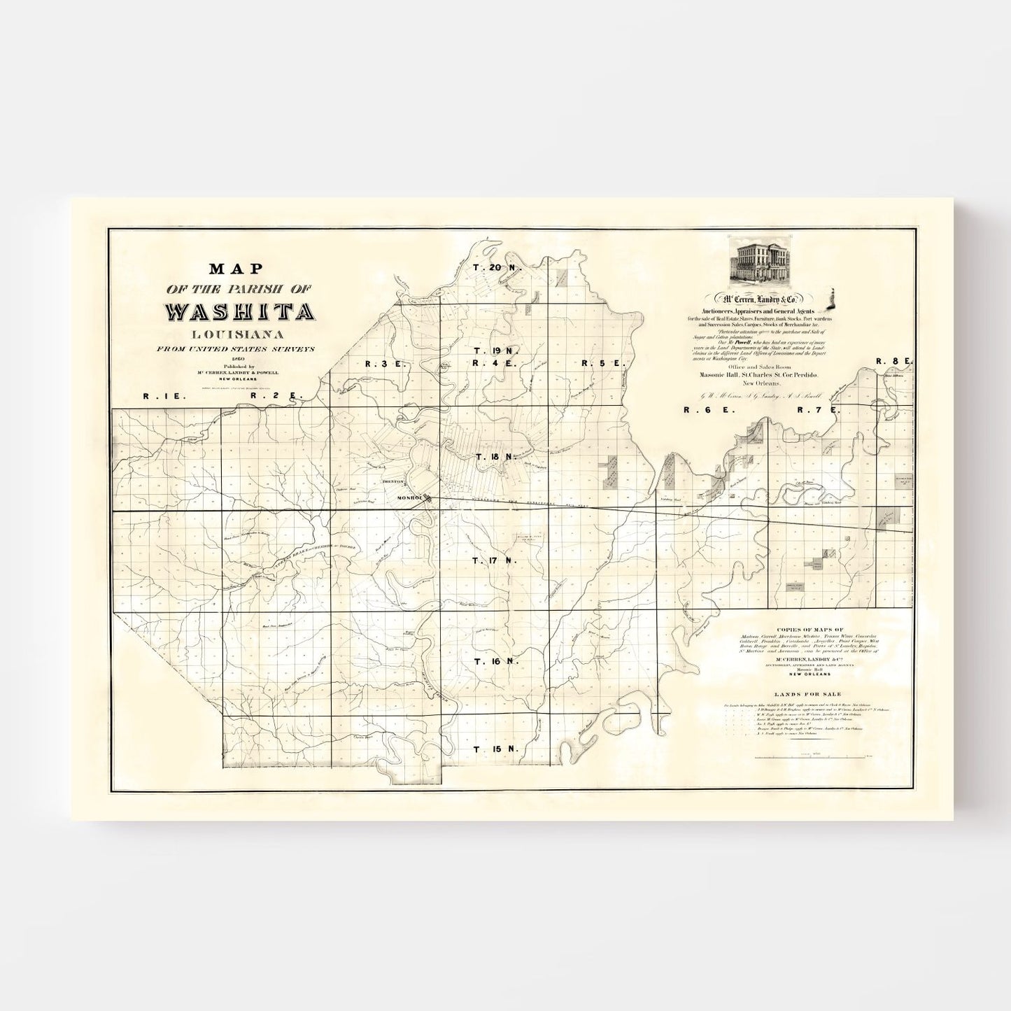 Vintage Map of Ouachita Parish, Louisiana 1860
