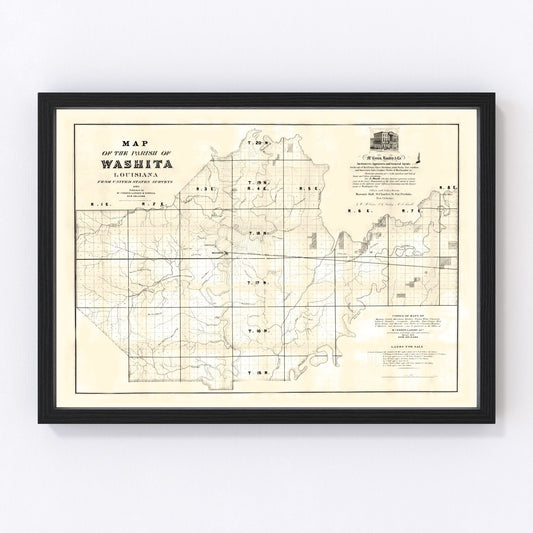 Vintage map of Ouachita Parish, Louisiana, 1860 - Monroe area restored print