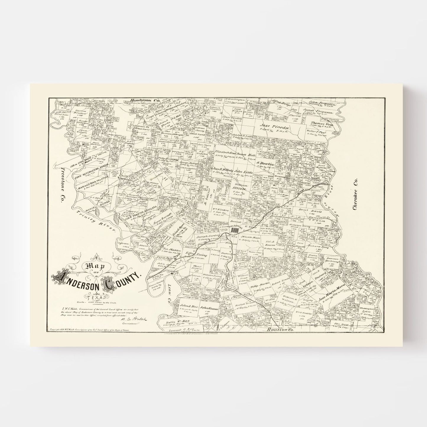 Vintage Map of Anderson County, Texas, 1879