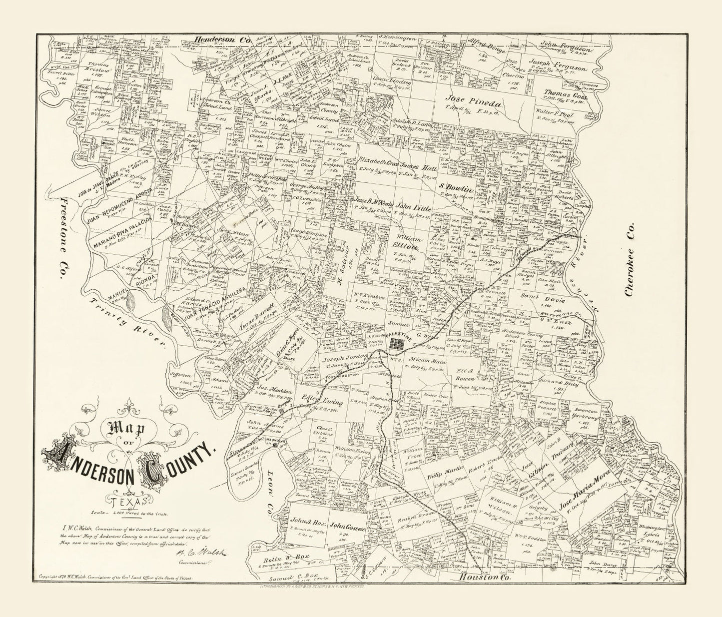 Vintage Map of Anderson County, Texas, 1879