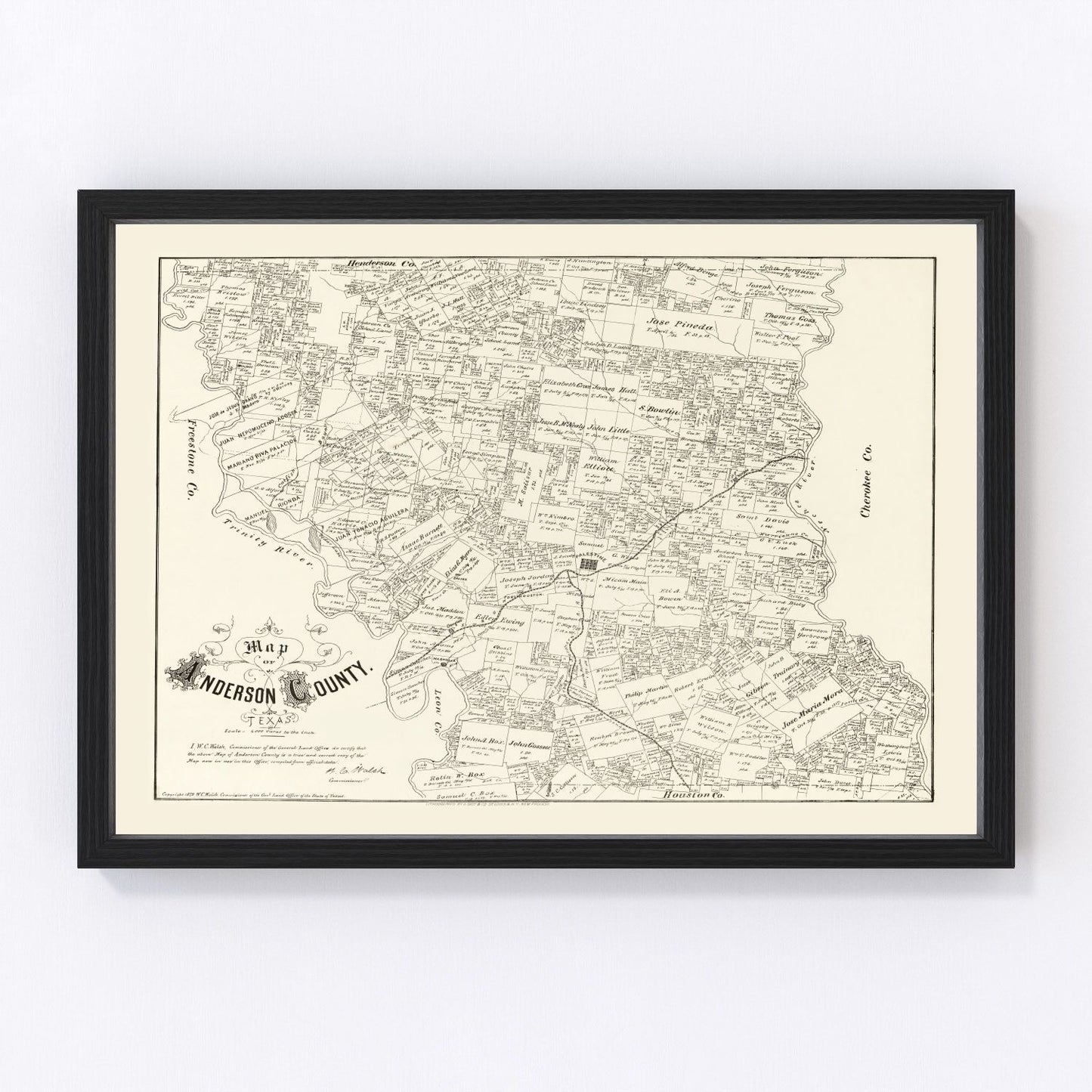 Restored vintage map of Anderson County, Texas, 1879