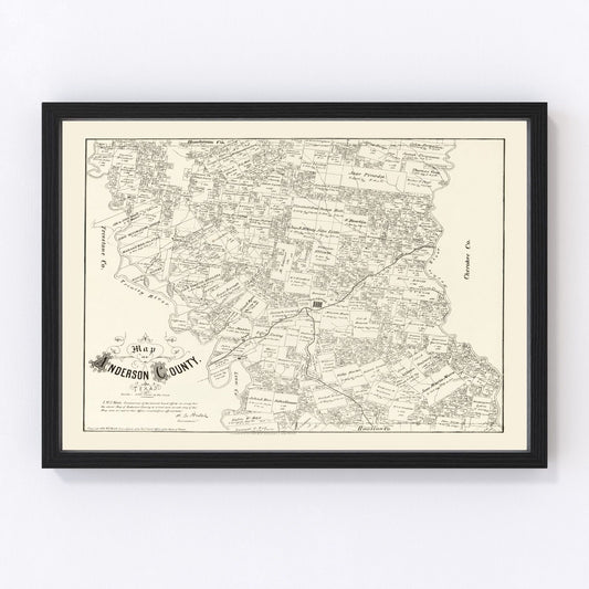 Restored vintage map of Anderson County, Texas, 1879