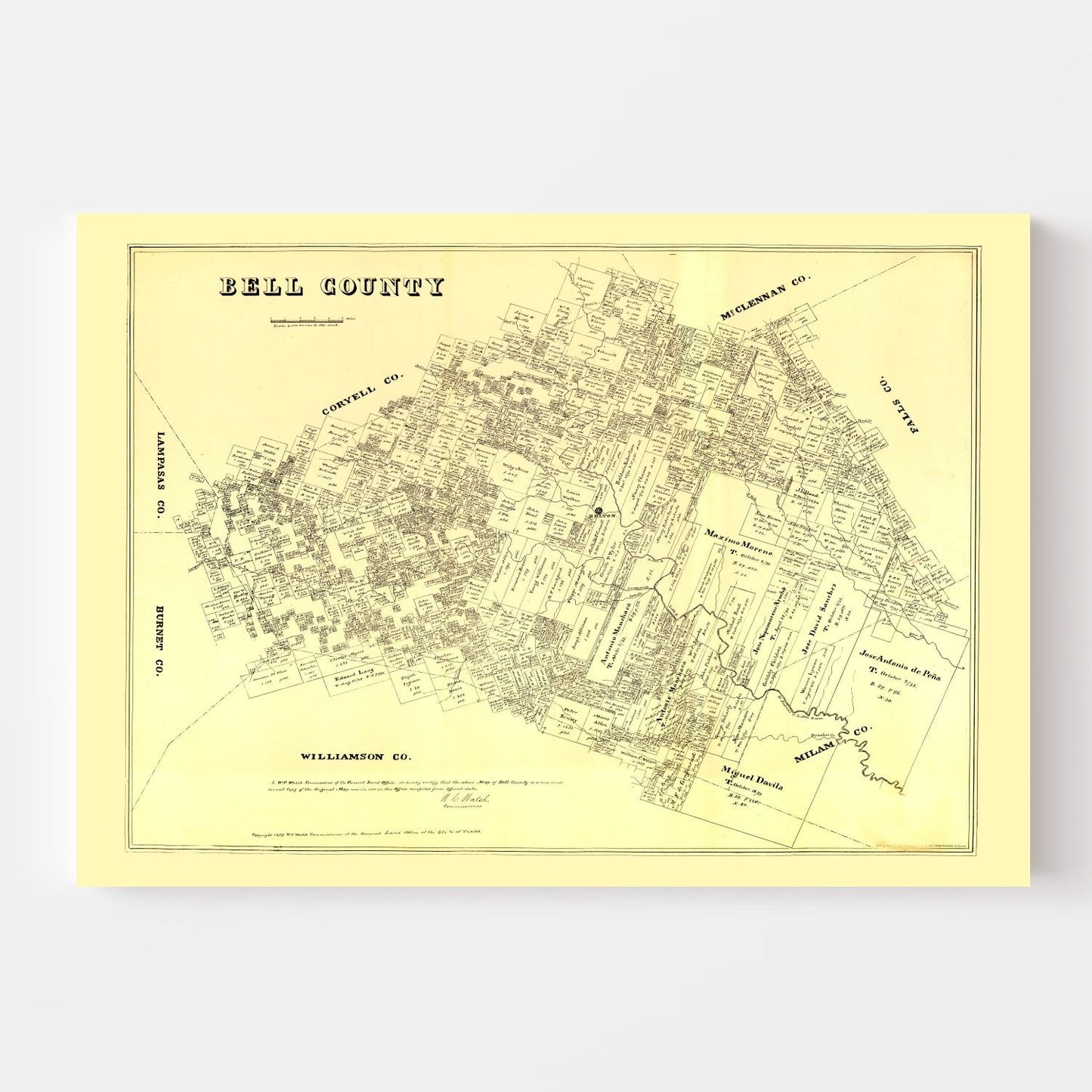Vintage Map of Bell County, Texas, 1879