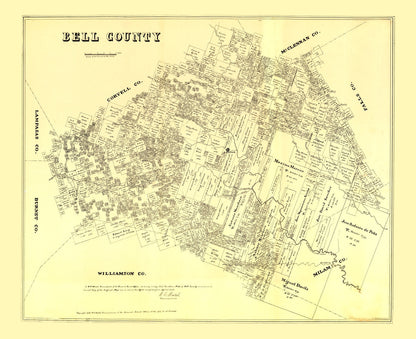 Vintage Map of Bell County, Texas, 1879