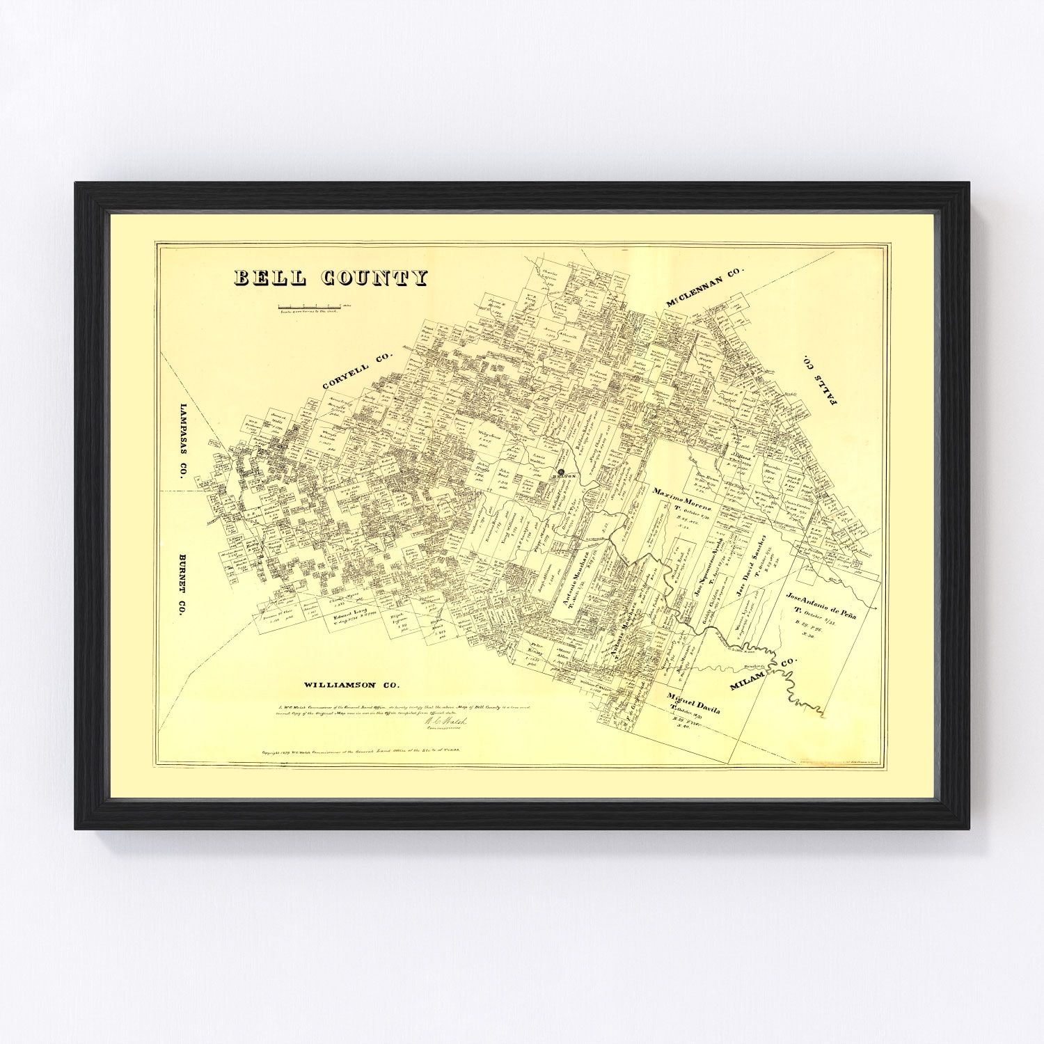 Vintage map of Bell County, Texas, 1879