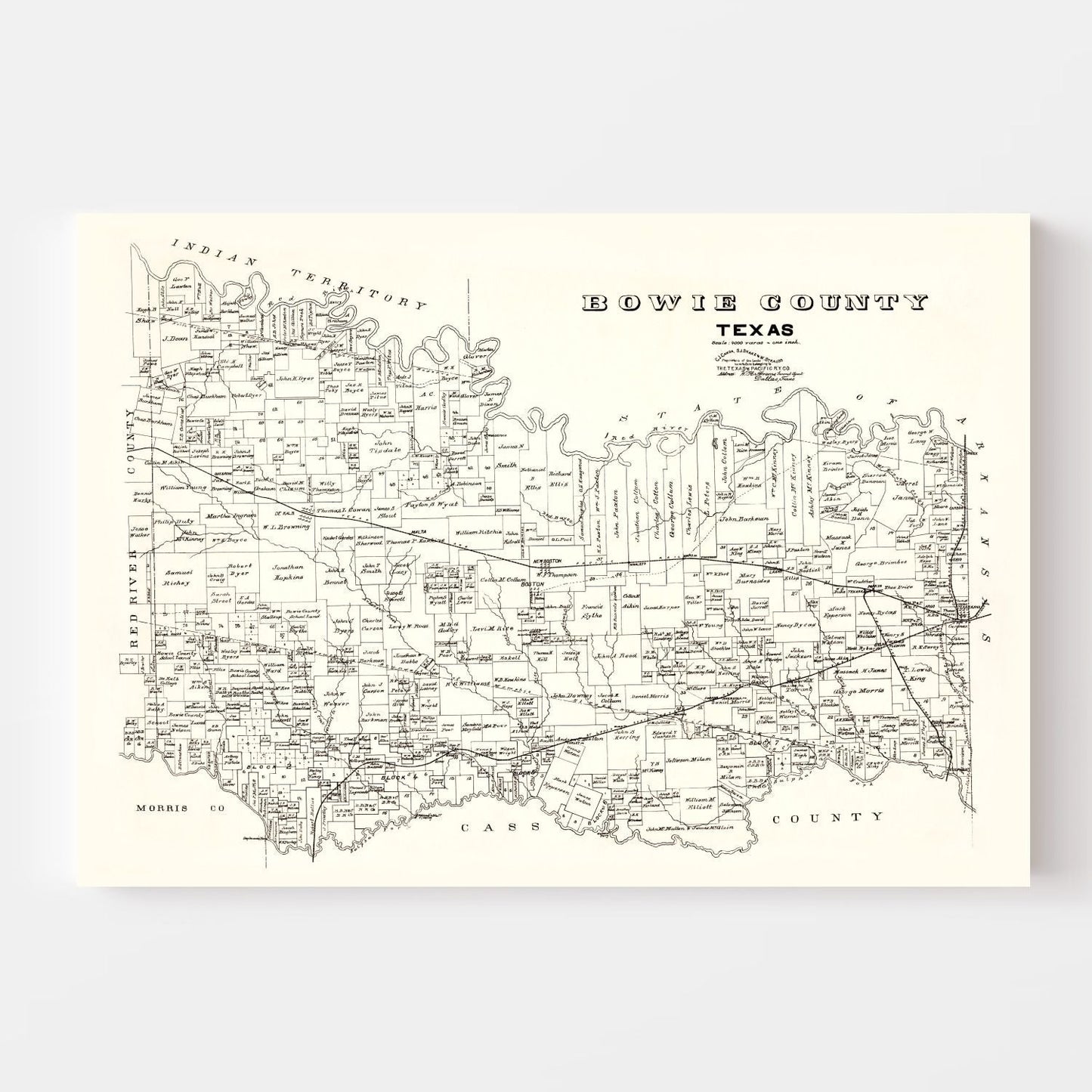 Vintage Map of Bowie County, Texas 1894