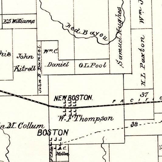 Vintage Map of Bowie County, Texas 1894
