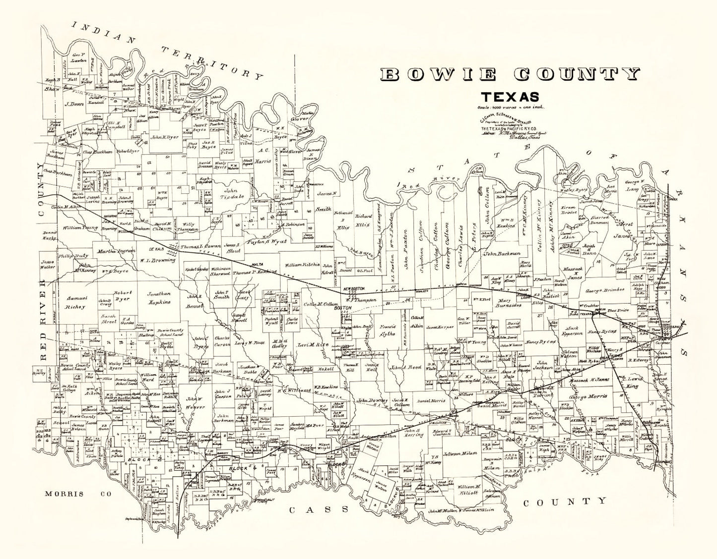 Vintage Map of Bowie County, Texas 1894
