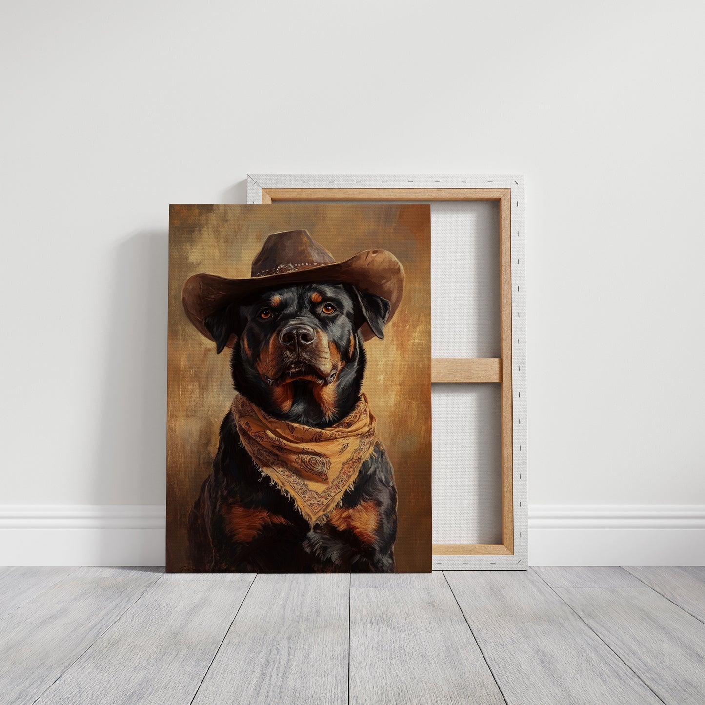 Western Cowboy Rottweiler Rustic Dog Art Print