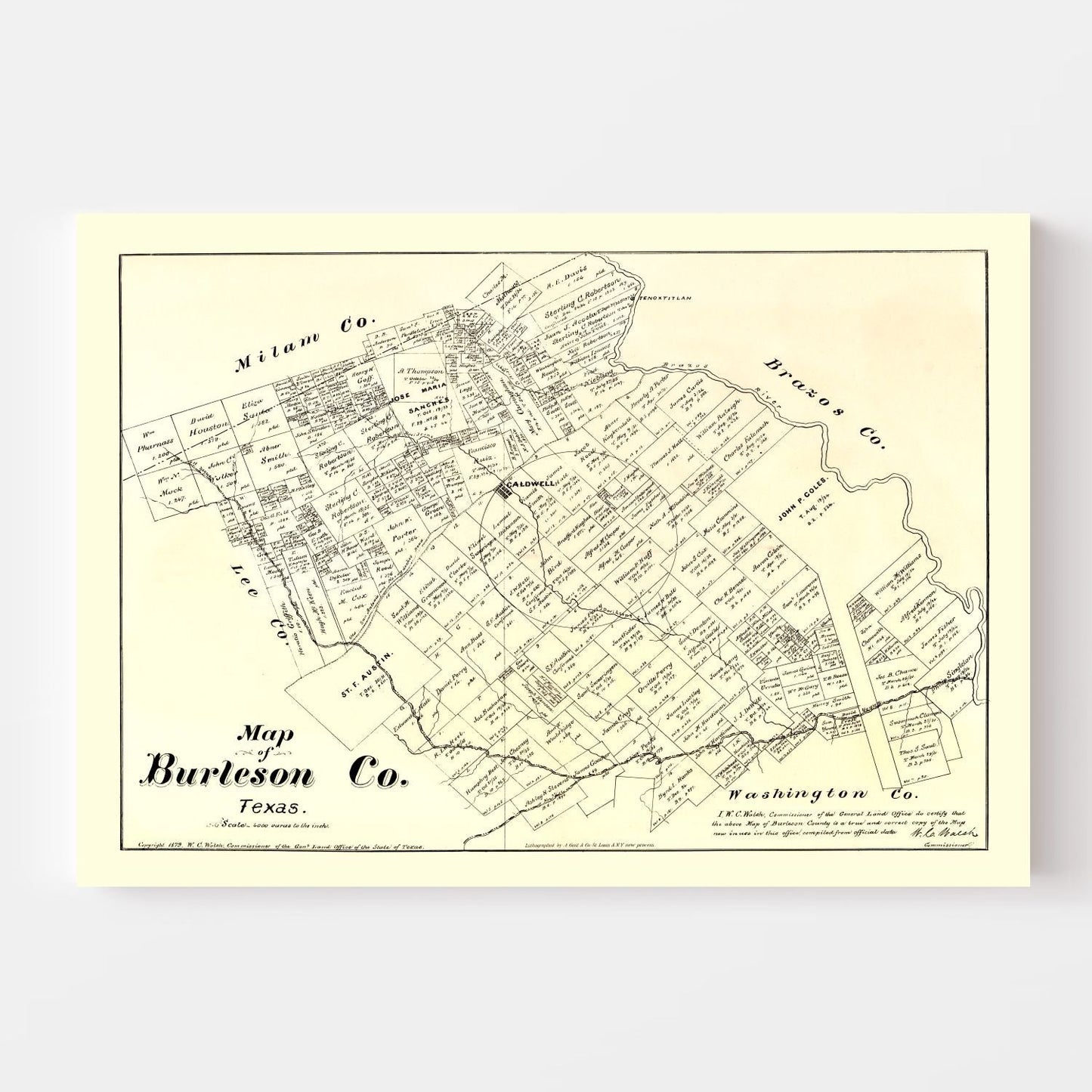 Vintage Map of Burleson County, Texas, 1879