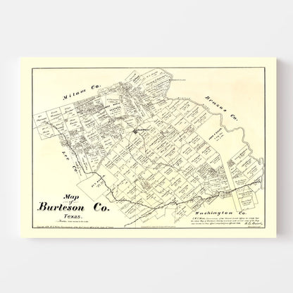 Vintage Map of Burleson County, Texas, 1879