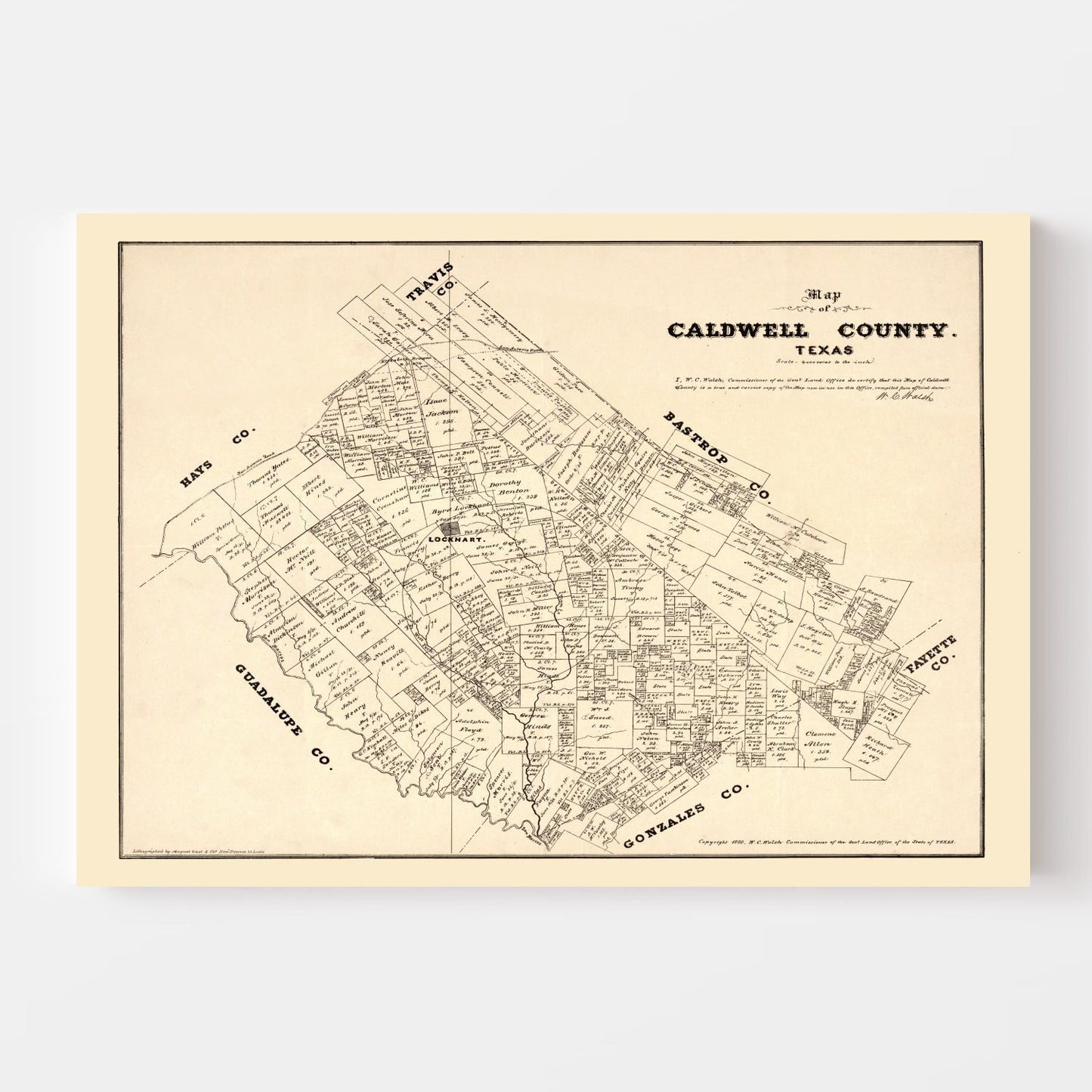Vintage Map of Caldwell County, Texas, 1880