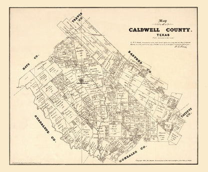 Vintage Map of Caldwell County, Texas, 1880