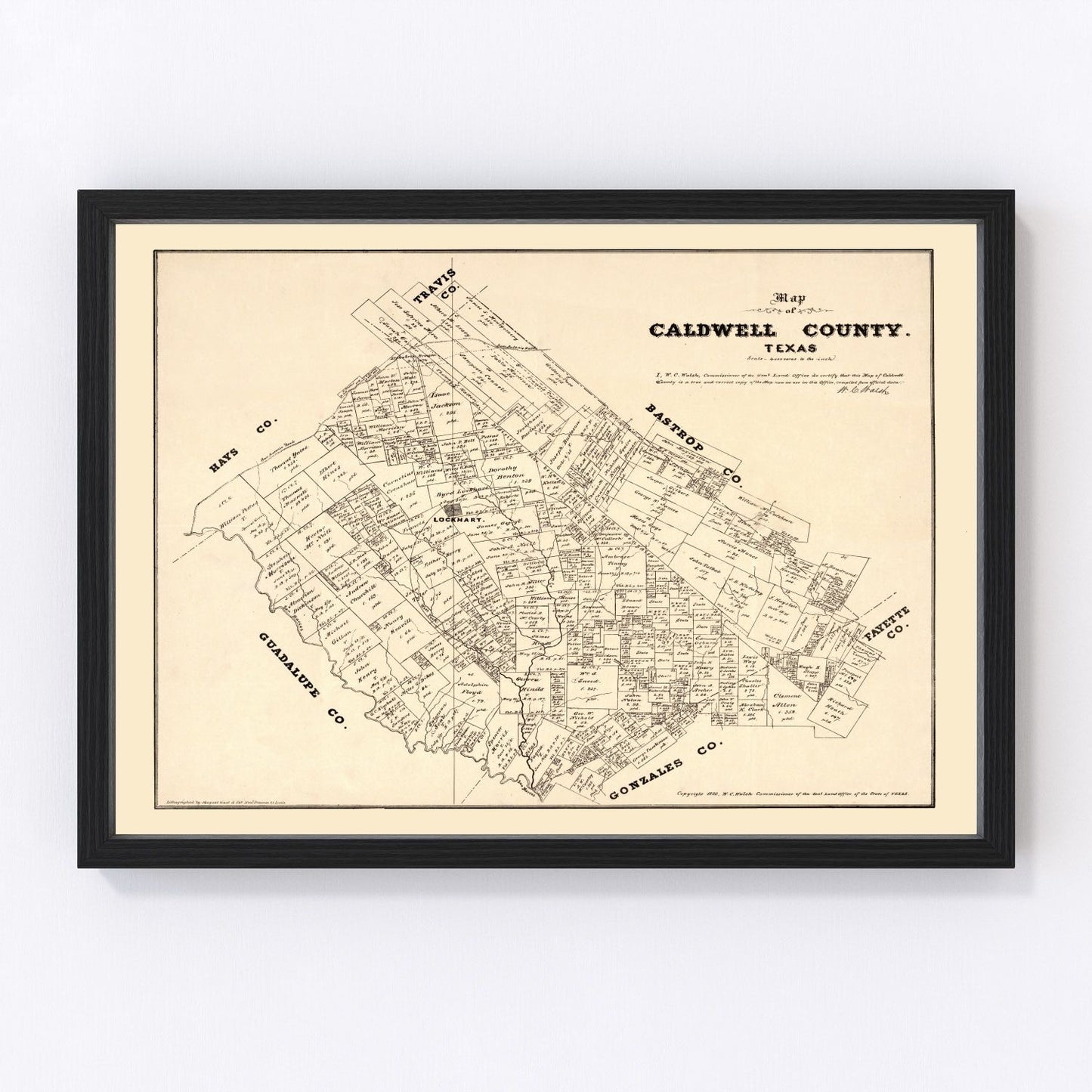 Vintage map of Caldwell County, Texas, 1880, restored print