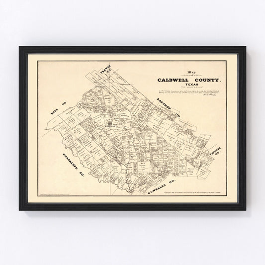 Vintage map of Caldwell County, Texas, 1880, restored print