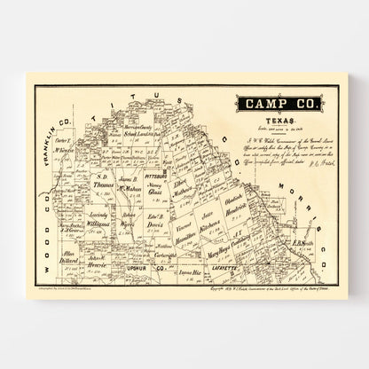 Vintage Map of Camp County, Texas, 1879 | Wall Art