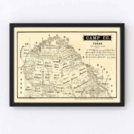 Vintage map of Camp County, Texas, 1879, digitally restored antique cartographic print