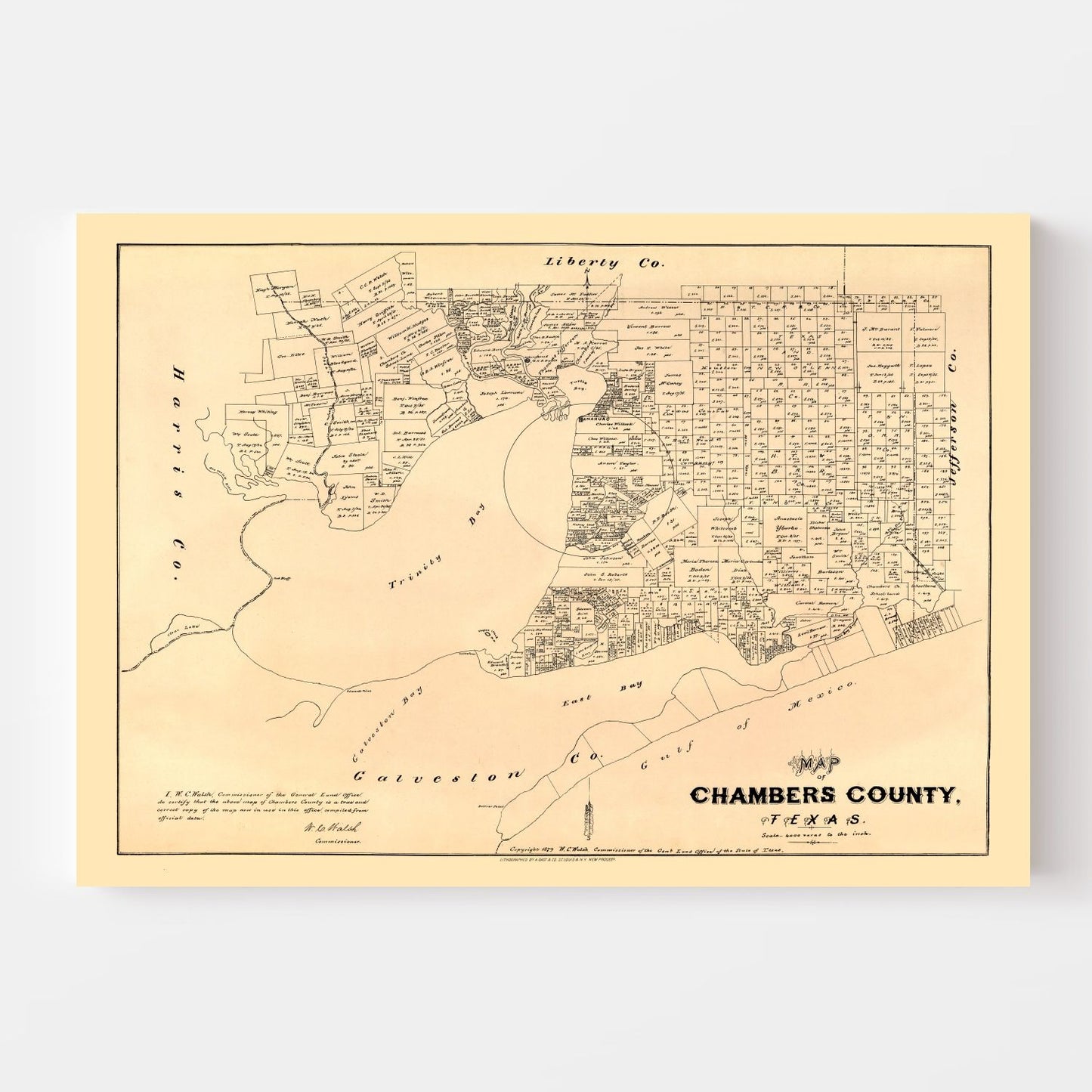 Vintage Map of Chambers County, Texas, 1879