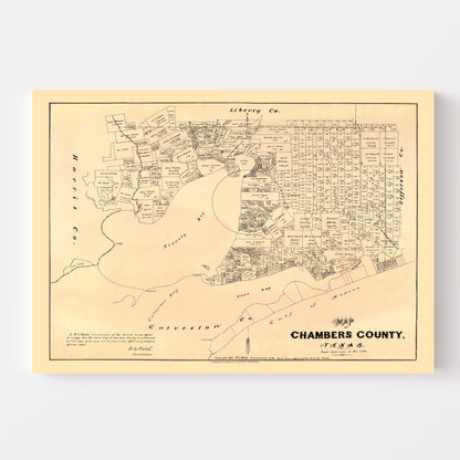 Vintage Map of Chambers County, Texas, 1879