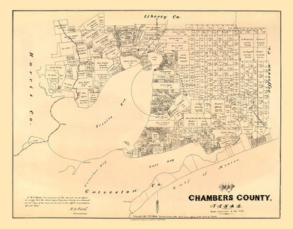 Vintage Map of Chambers County, Texas, 1879