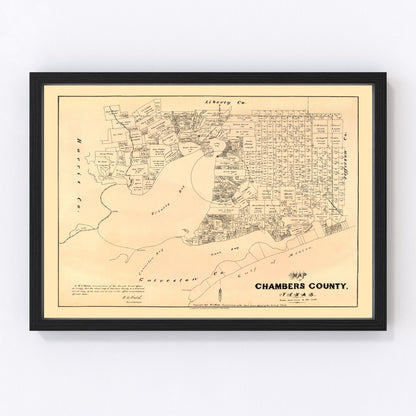 Vintage map of Chambers County, Texas, 1879, Gulf Coast, restored vintage wall art print