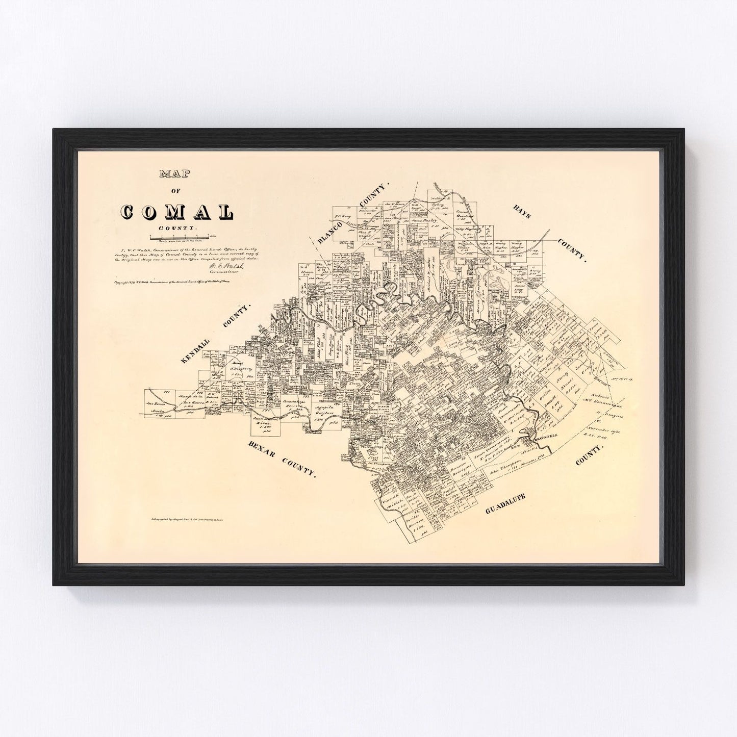 Vintage map of Comal County, Texas, 1879