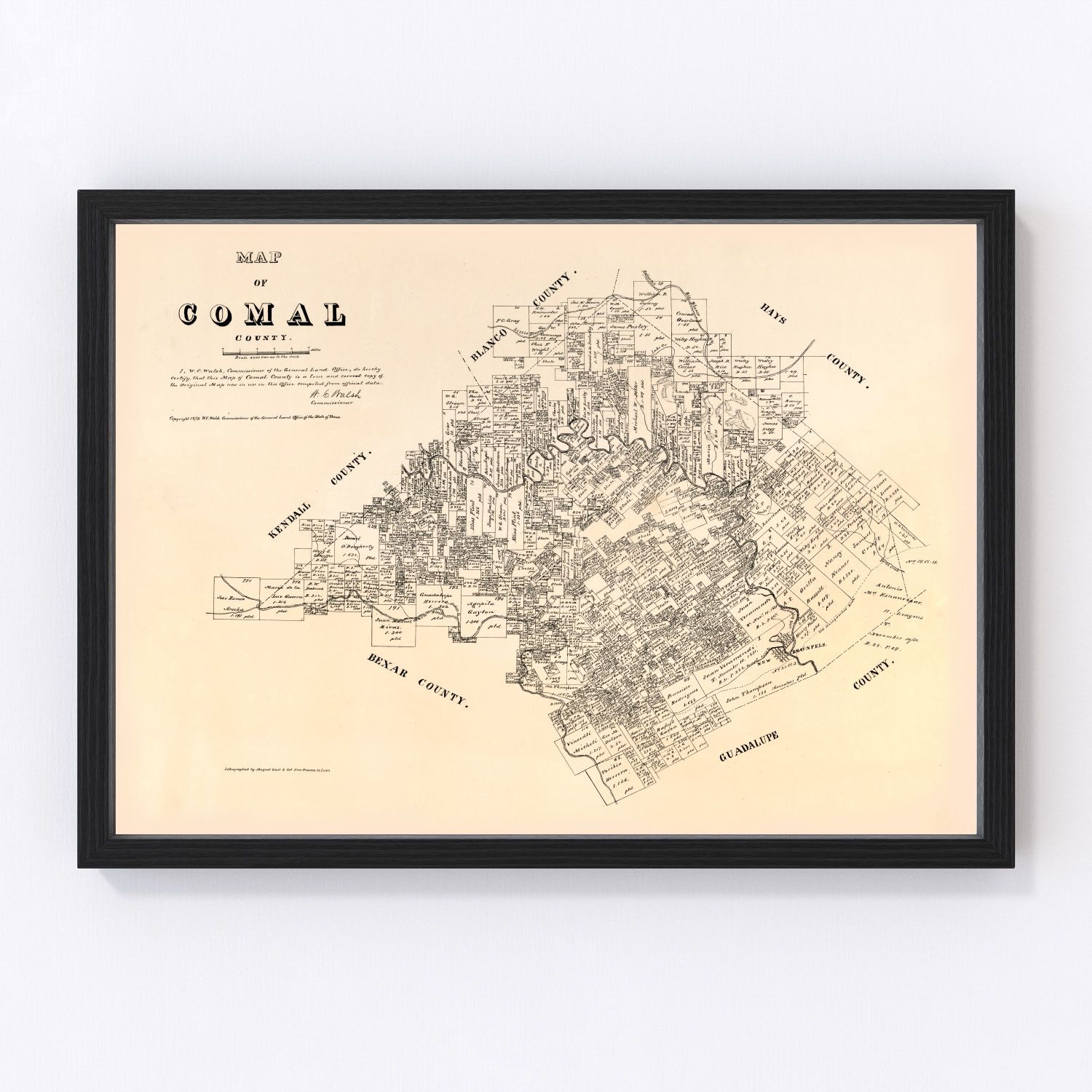 Vintage map of Comal County, Texas, 1879