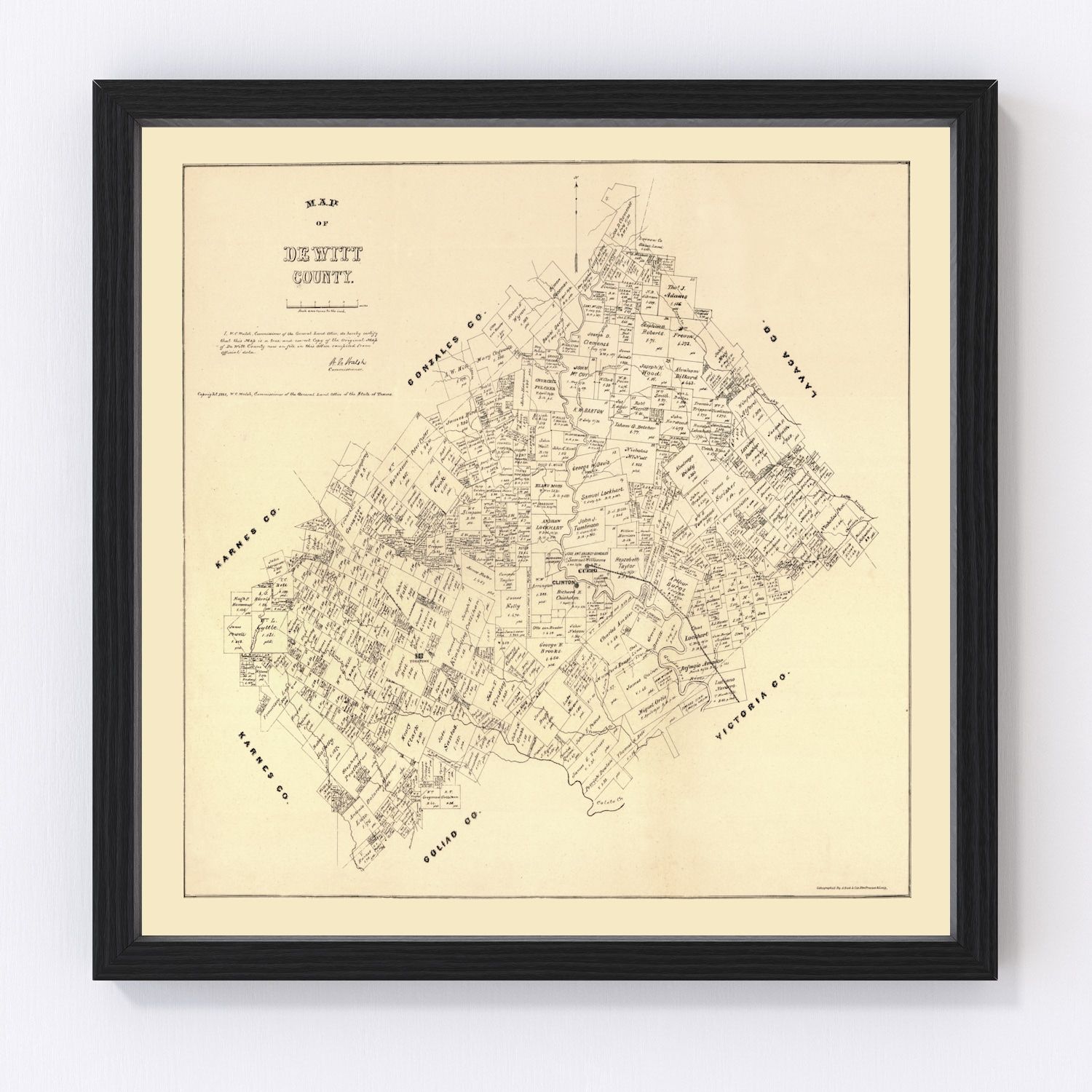 Vintage map of De Witt County, Texas, 1881