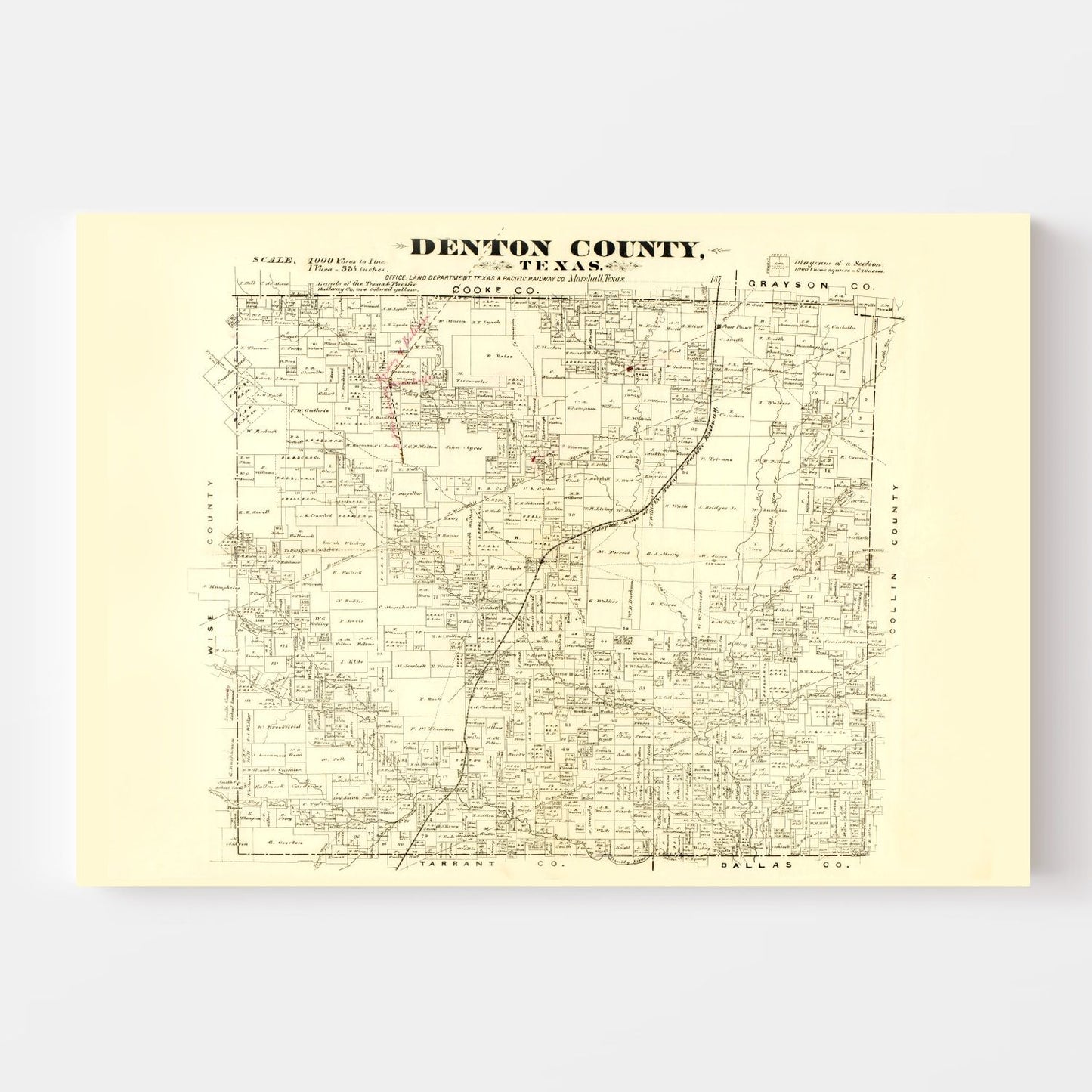 Vintage Map of Denton County, Texas, 1870