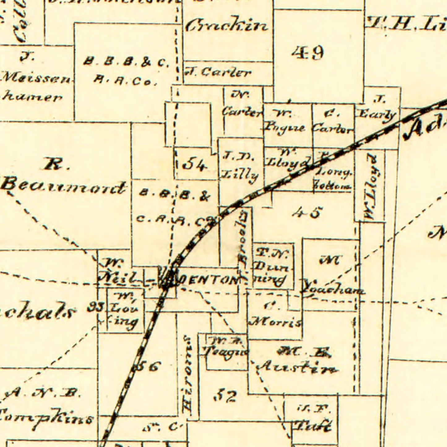 Vintage Map of Denton County, Texas, 1870