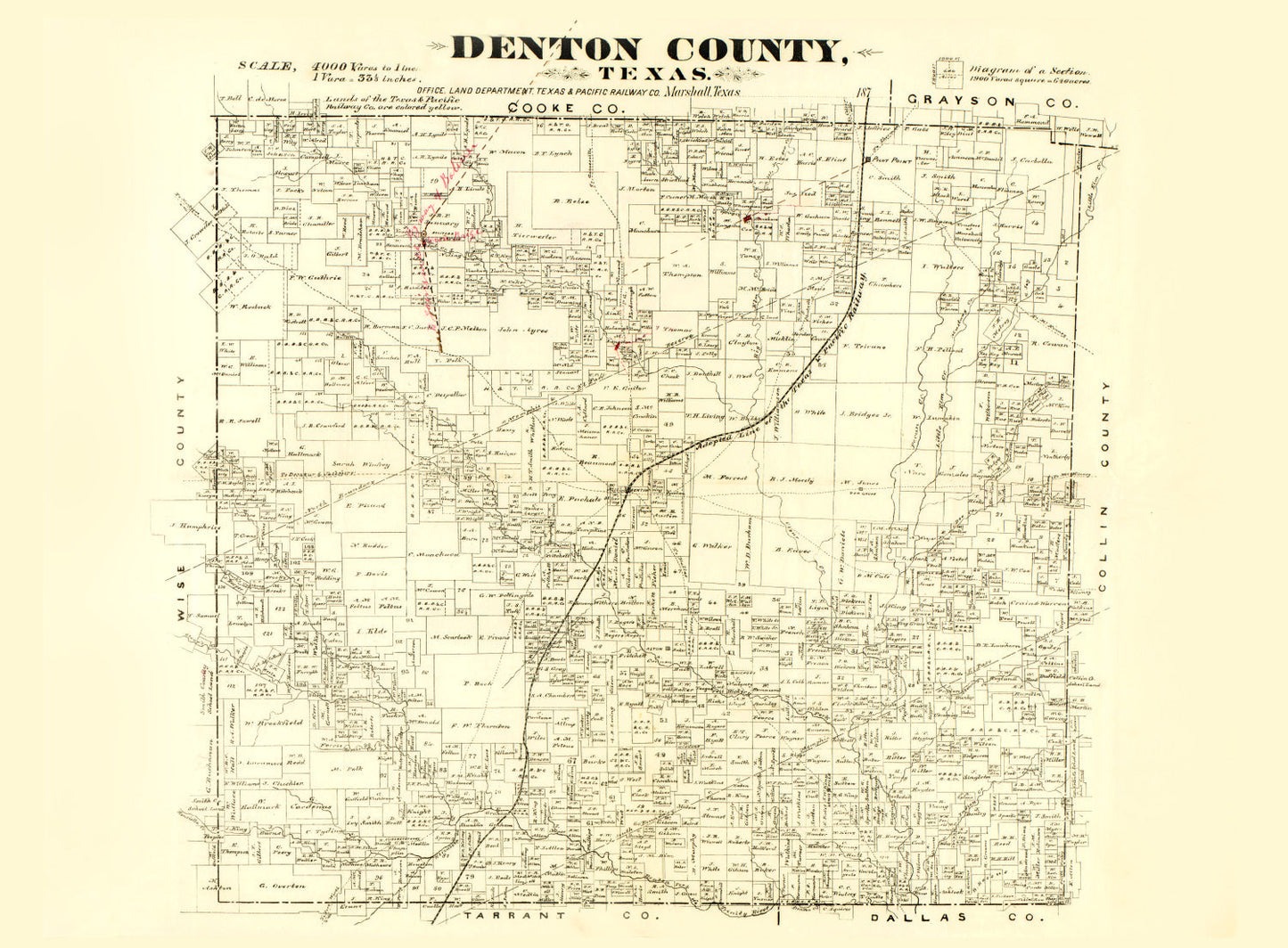 Vintage Map of Denton County, Texas, 1870