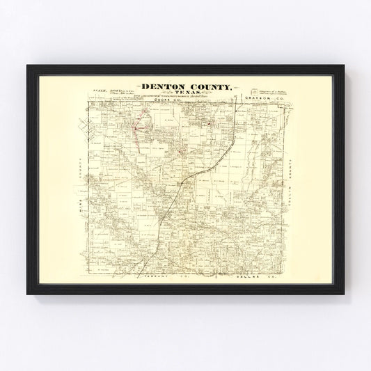 vintage map of Denton County, Texas, 1870