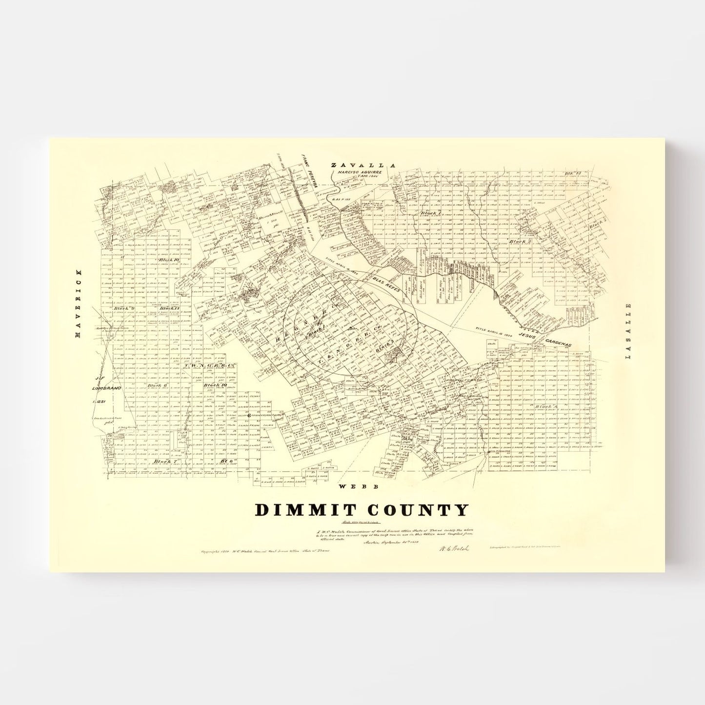 Vintage Map of Dimmit County, Texas, 1879