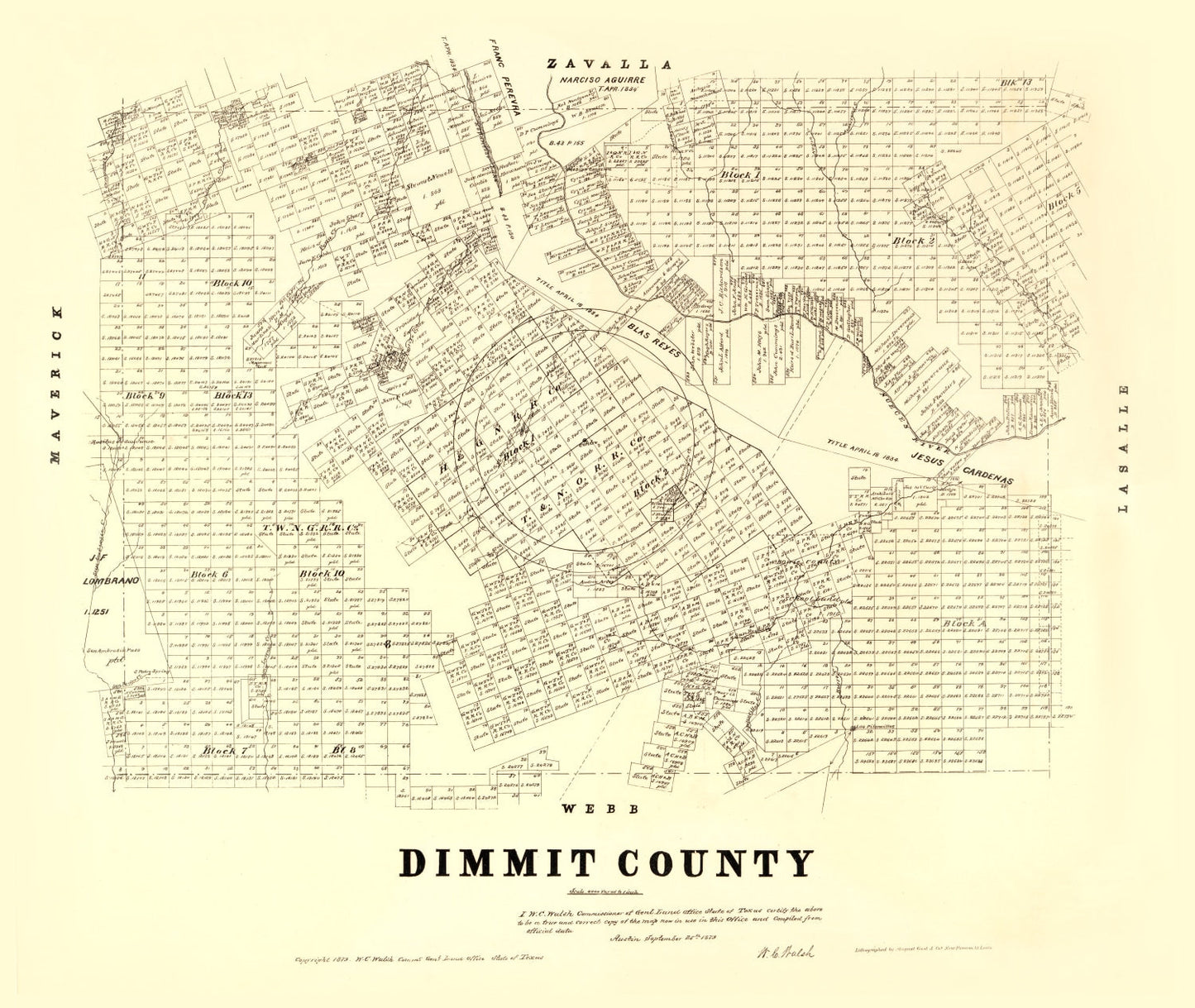 Vintage Map of Dimmit County, Texas, 1879