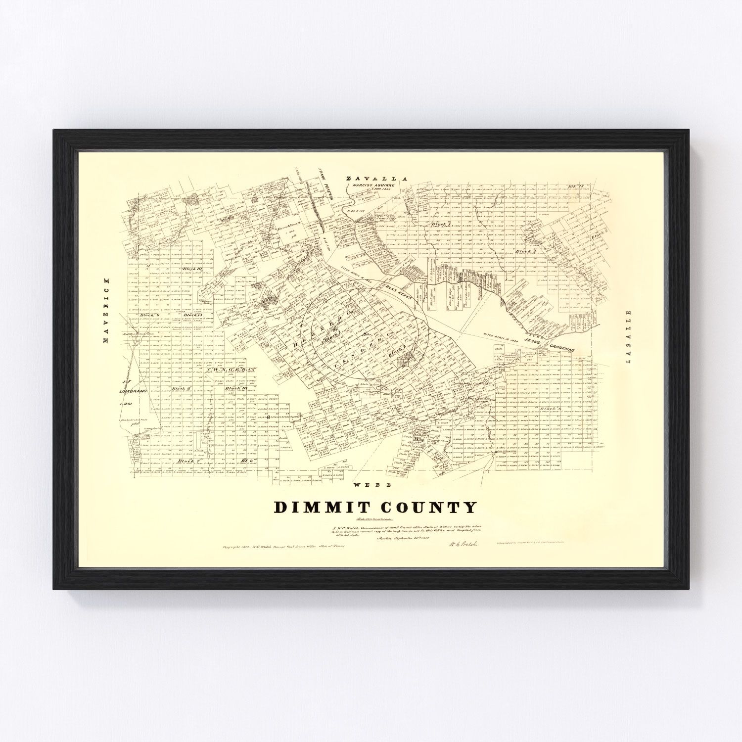 vintage map of Dimmit County, Texas, 1879