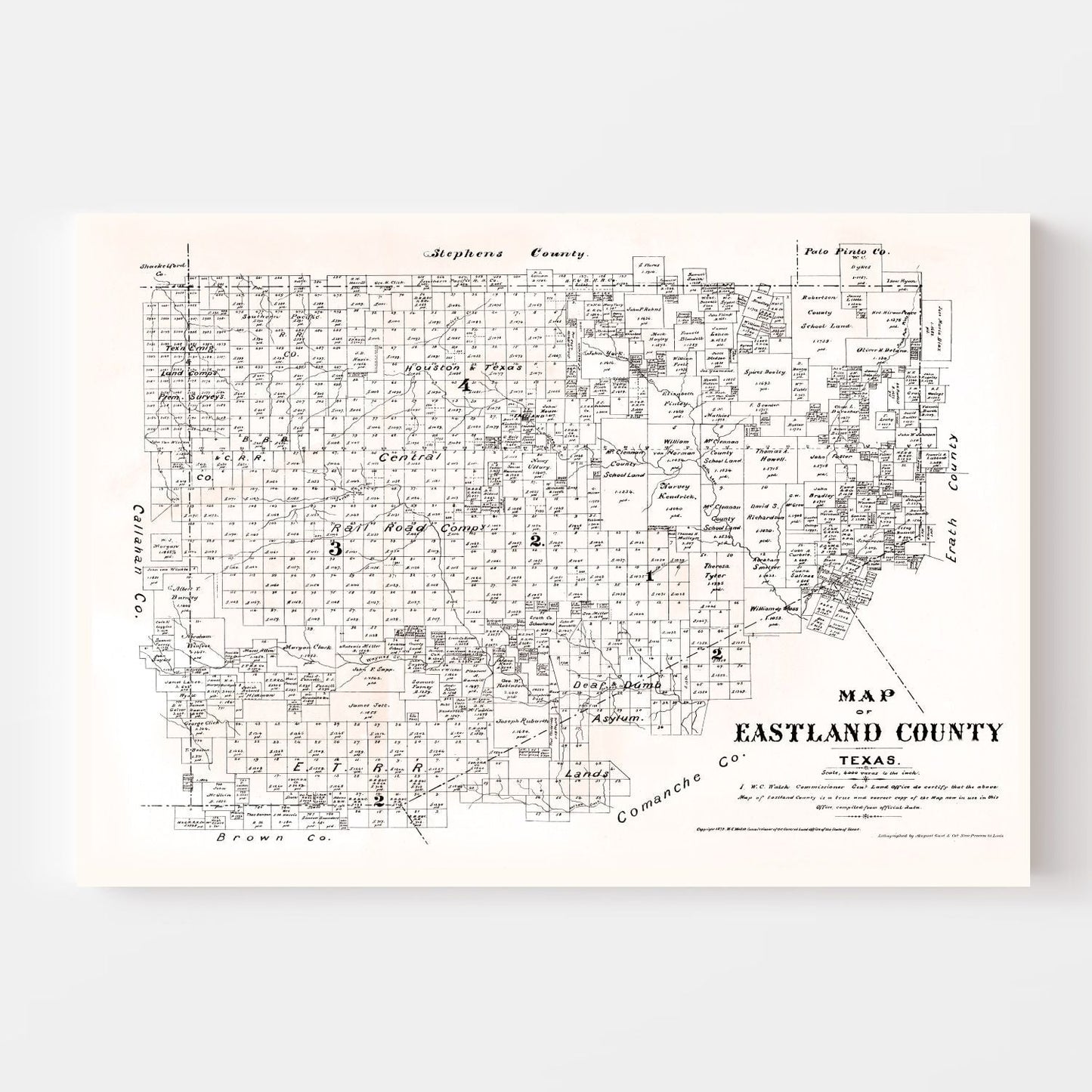 Vintage Map of Eastland County, Texas, 1879