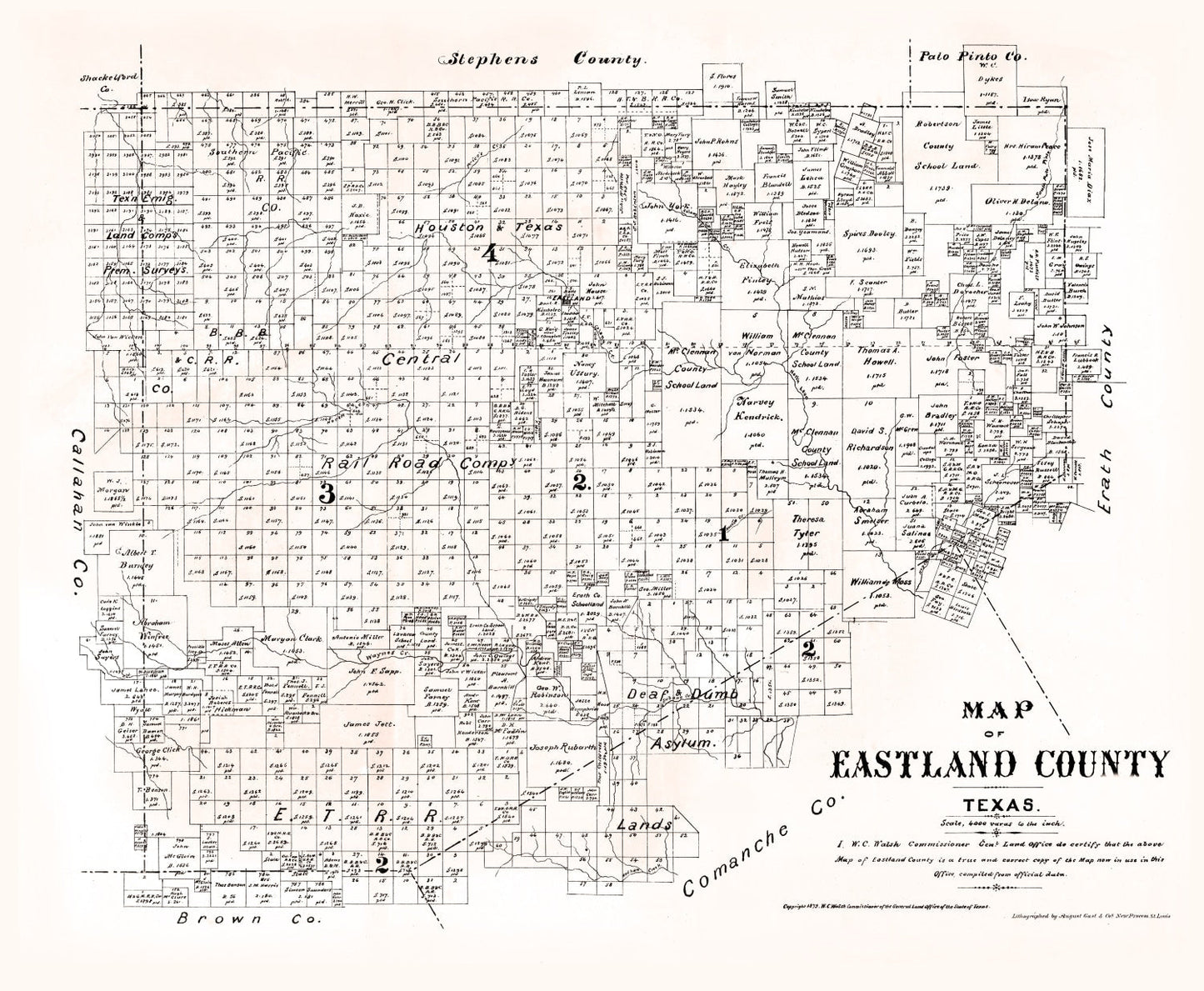 Vintage Map of Eastland County, Texas, 1879