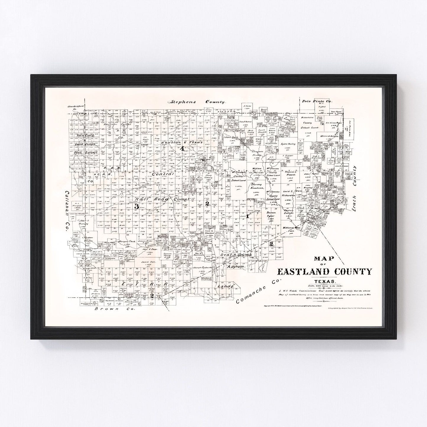 Vintage map of Eastland County, Texas, 1879