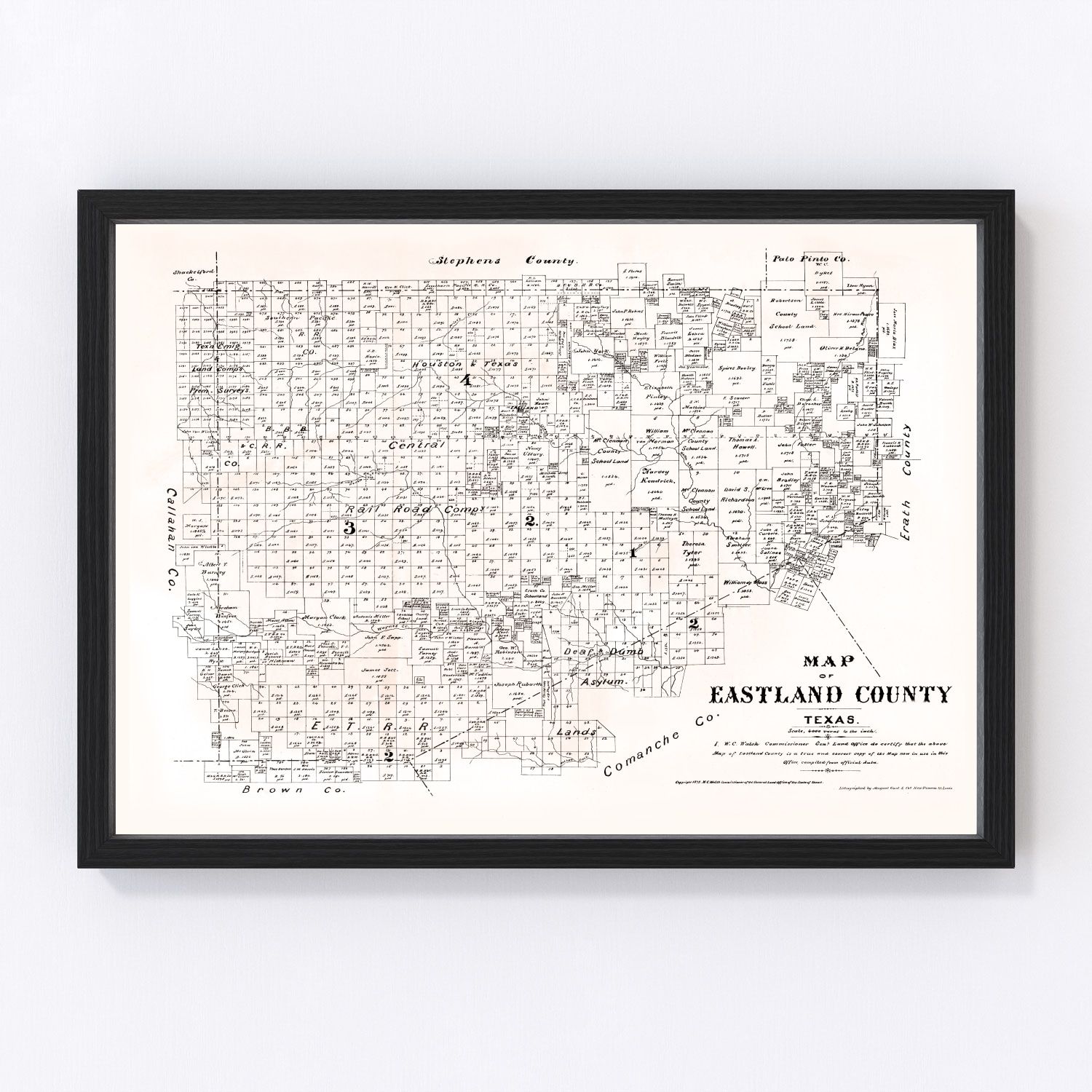 Vintage map of Eastland County, Texas, 1879