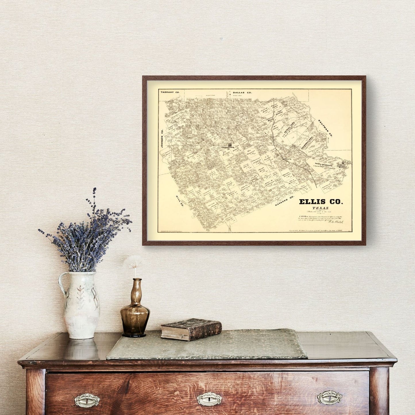 Vintage Map of Ellis County, Texas 1879