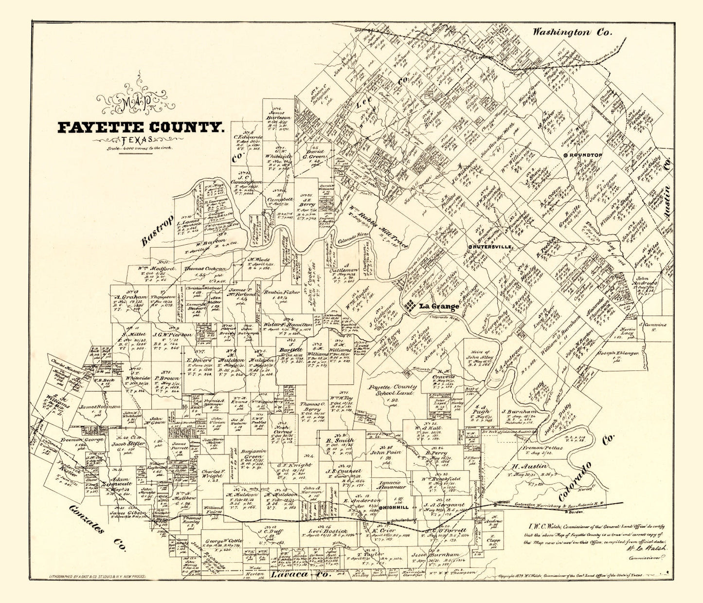 Vintage Map of Fayette County, Texas, 1879
