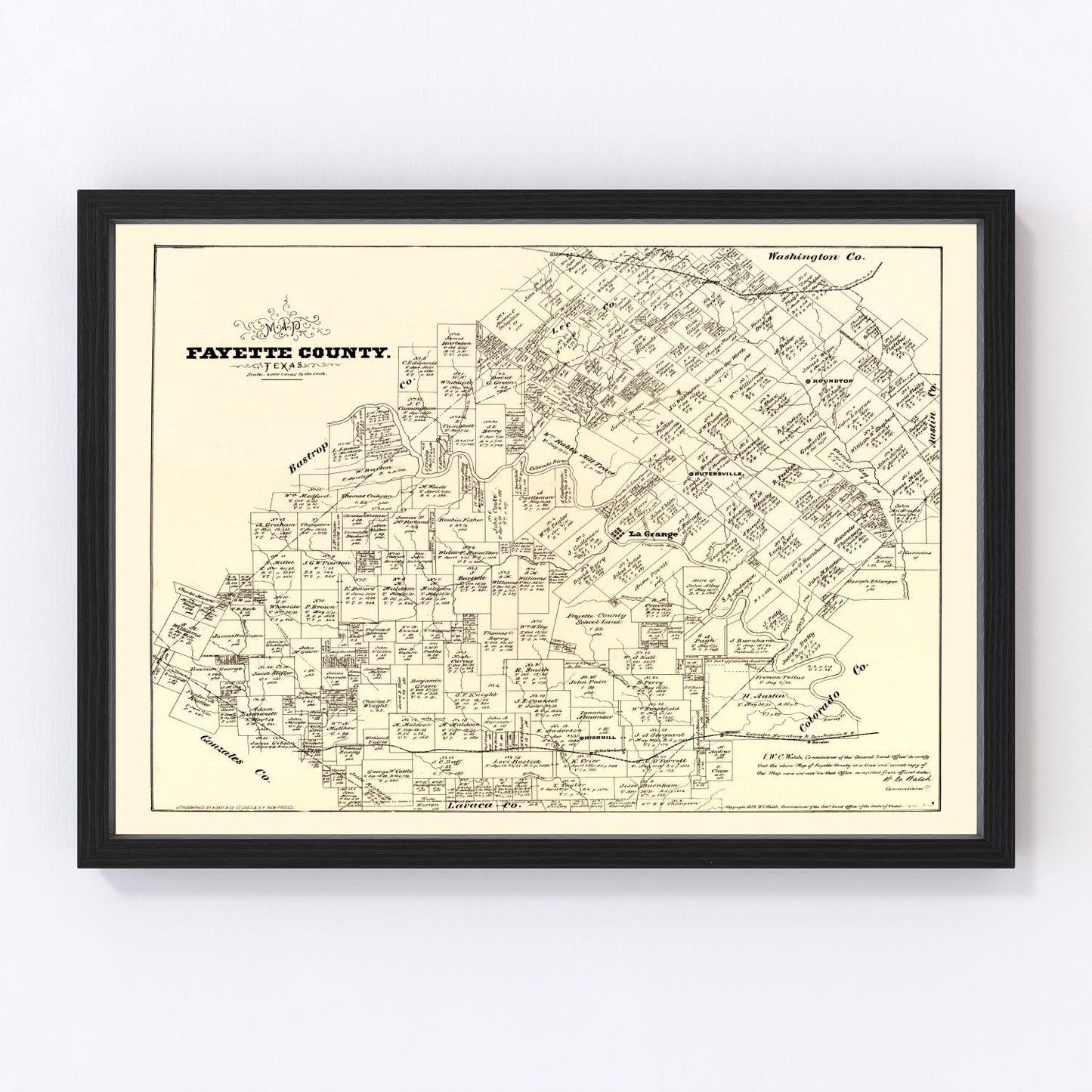 vintage map of Fayette County, Texas, 1879