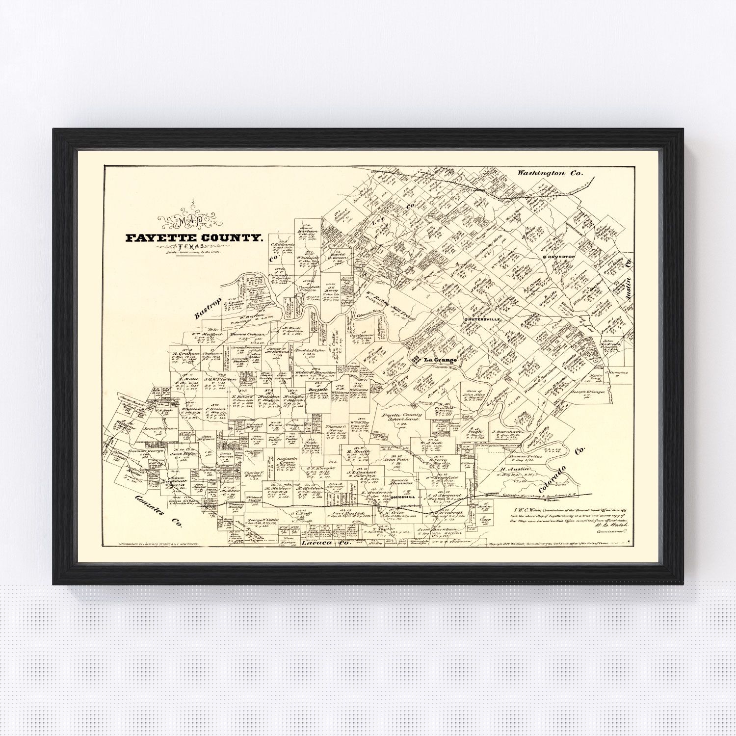 vintage map of Fayette County, Texas, 1879
