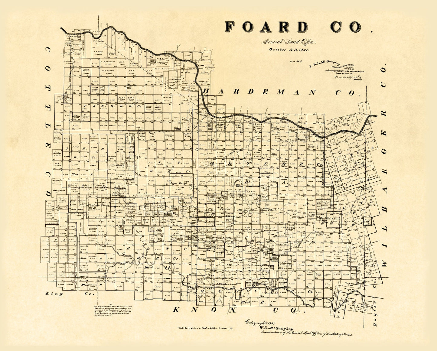 Vintage Map of Foard County, Texas, 1891