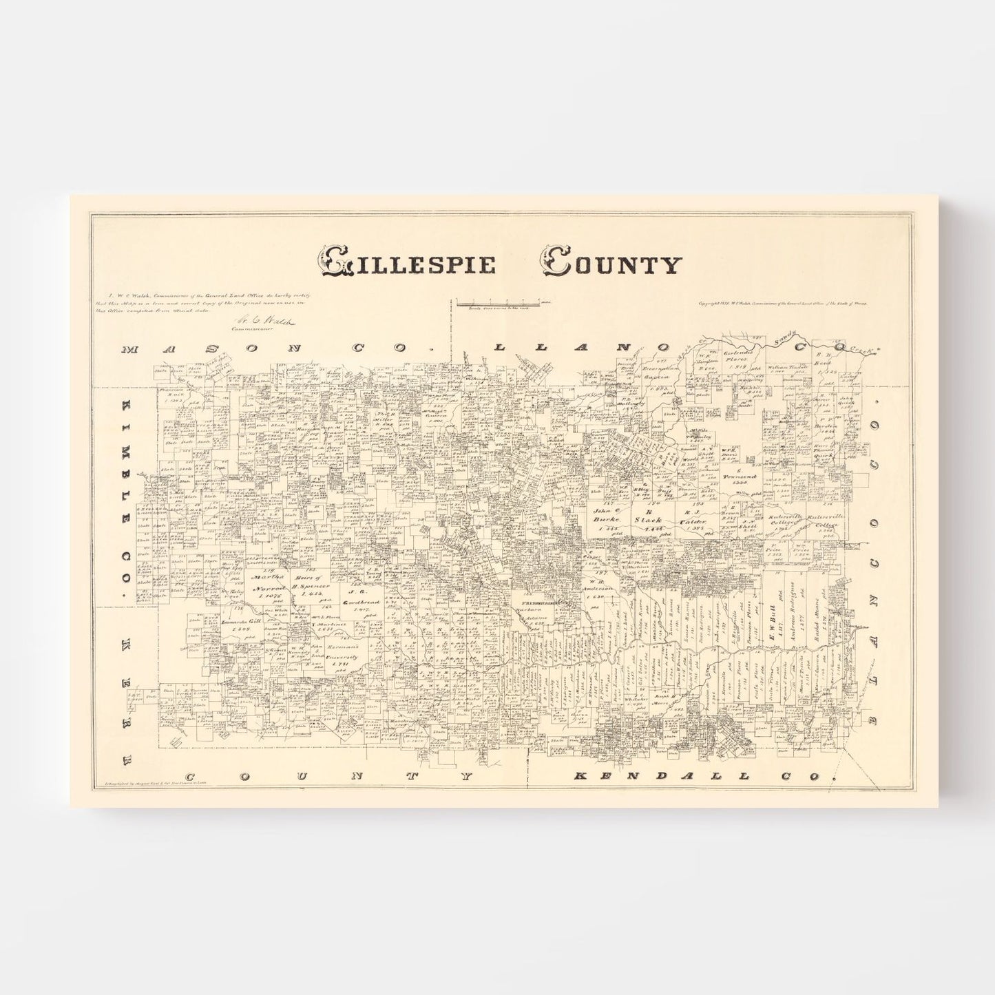 Vintage Map of Gillespie County, Texas, 1879