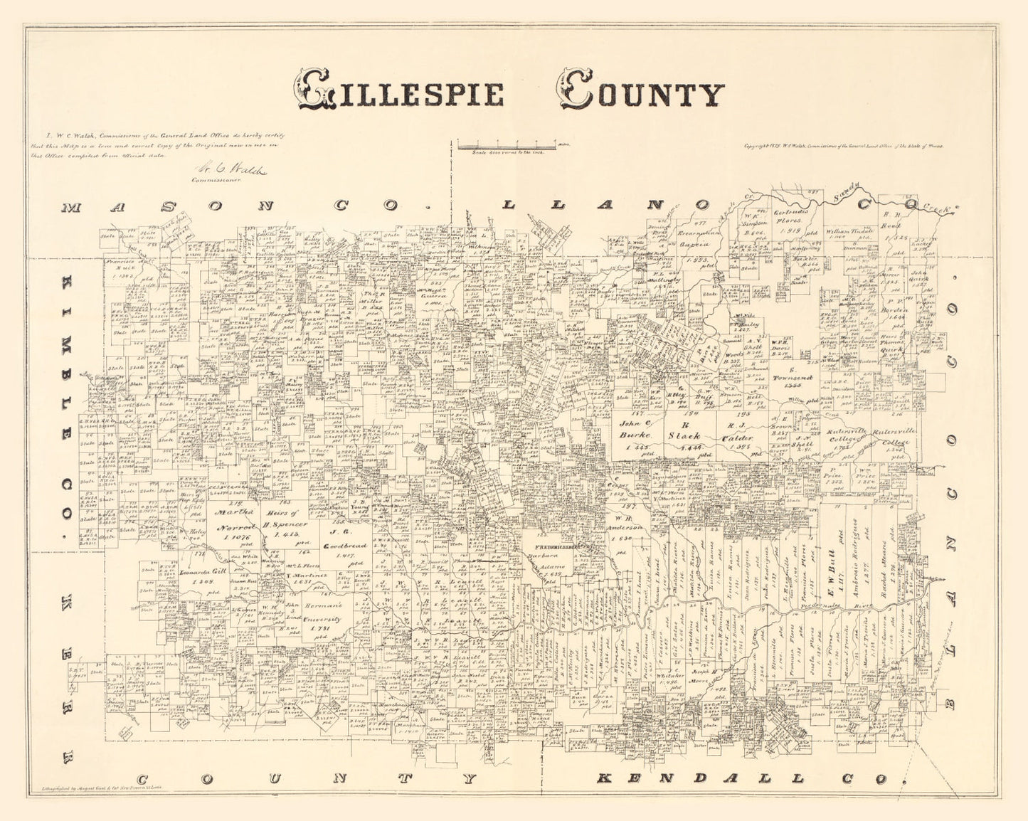 Vintage Map of Gillespie County, Texas, 1879