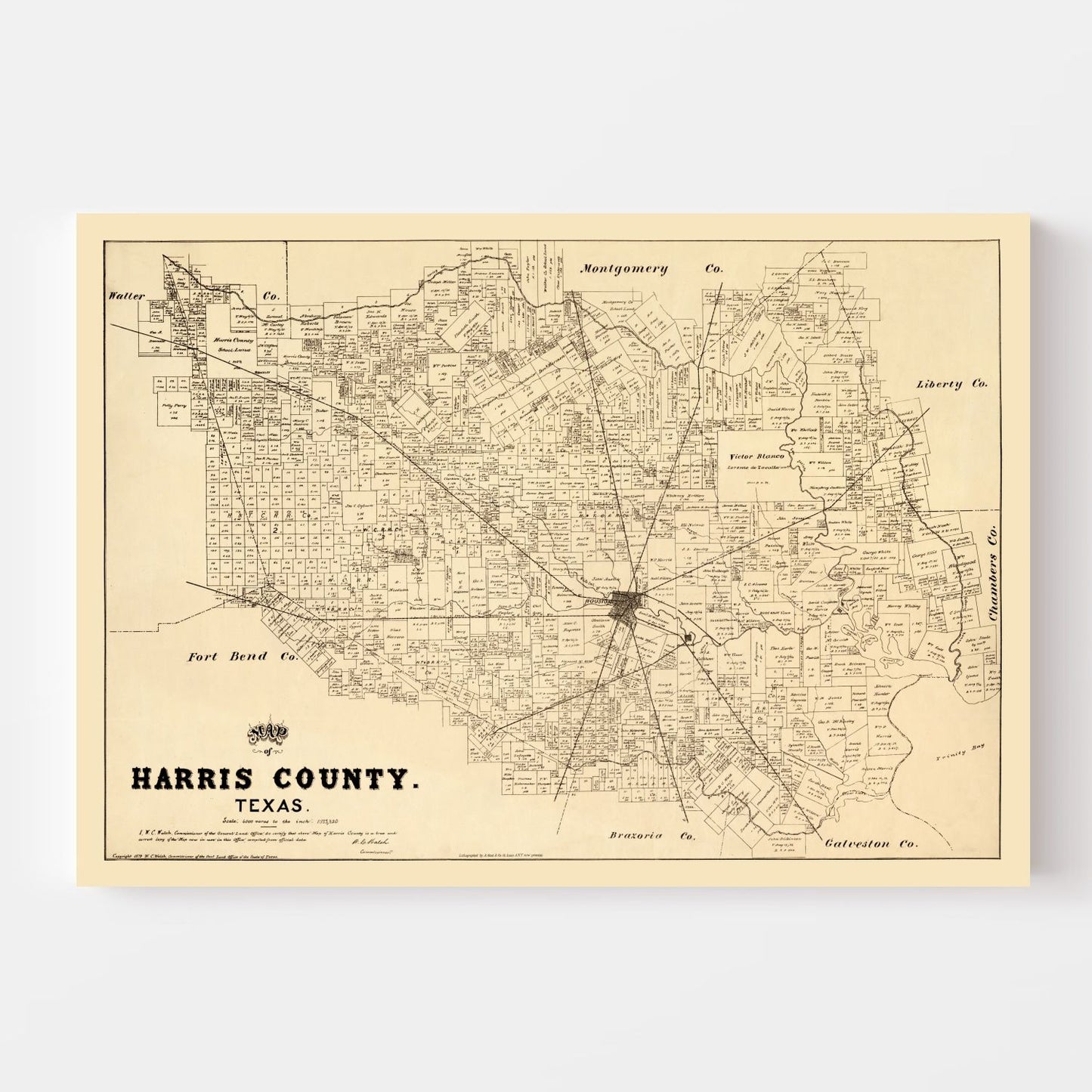 Vintage Map of Harris County, Texas, 1879
